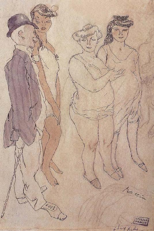 Jules Pascin One man and three woman oil painting image